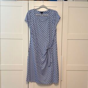 Talbots Blue & White Geometric Knit Midi Wrap Dress, XL